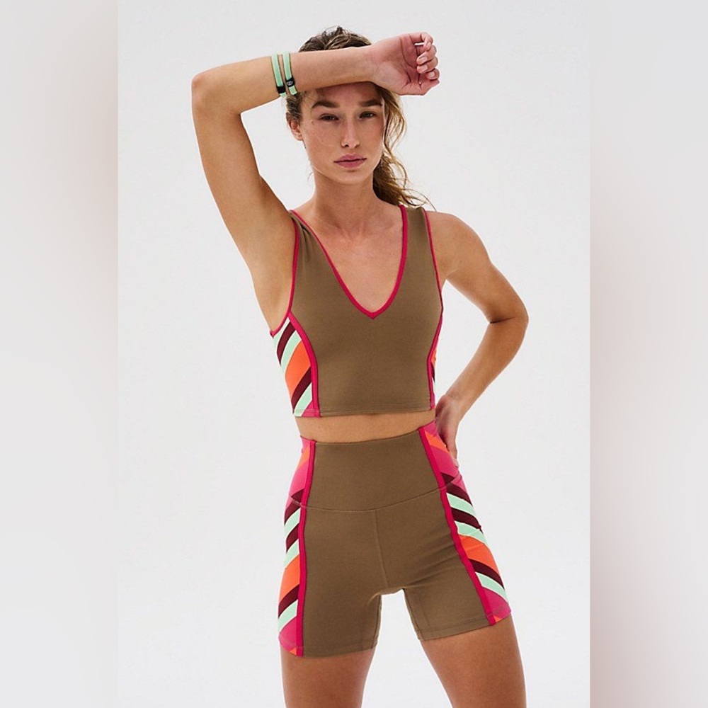 BNWT FP Movement Free People Never Better Colorblock bike shorts Moonrock combo